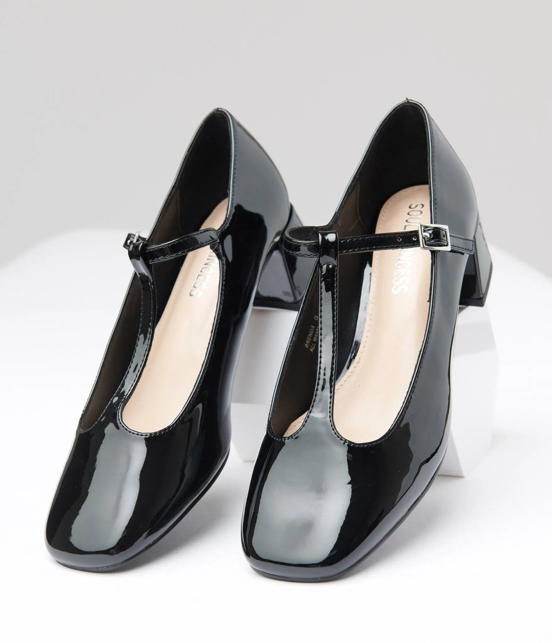 1920s Black Patent Leatherette T-Strap Heels