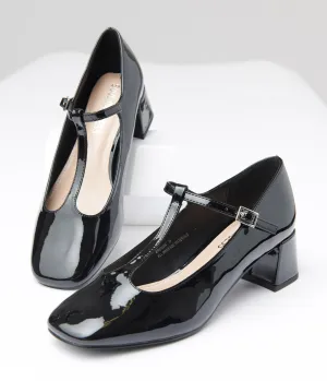 1920s Black Patent Leatherette T-Strap Heels