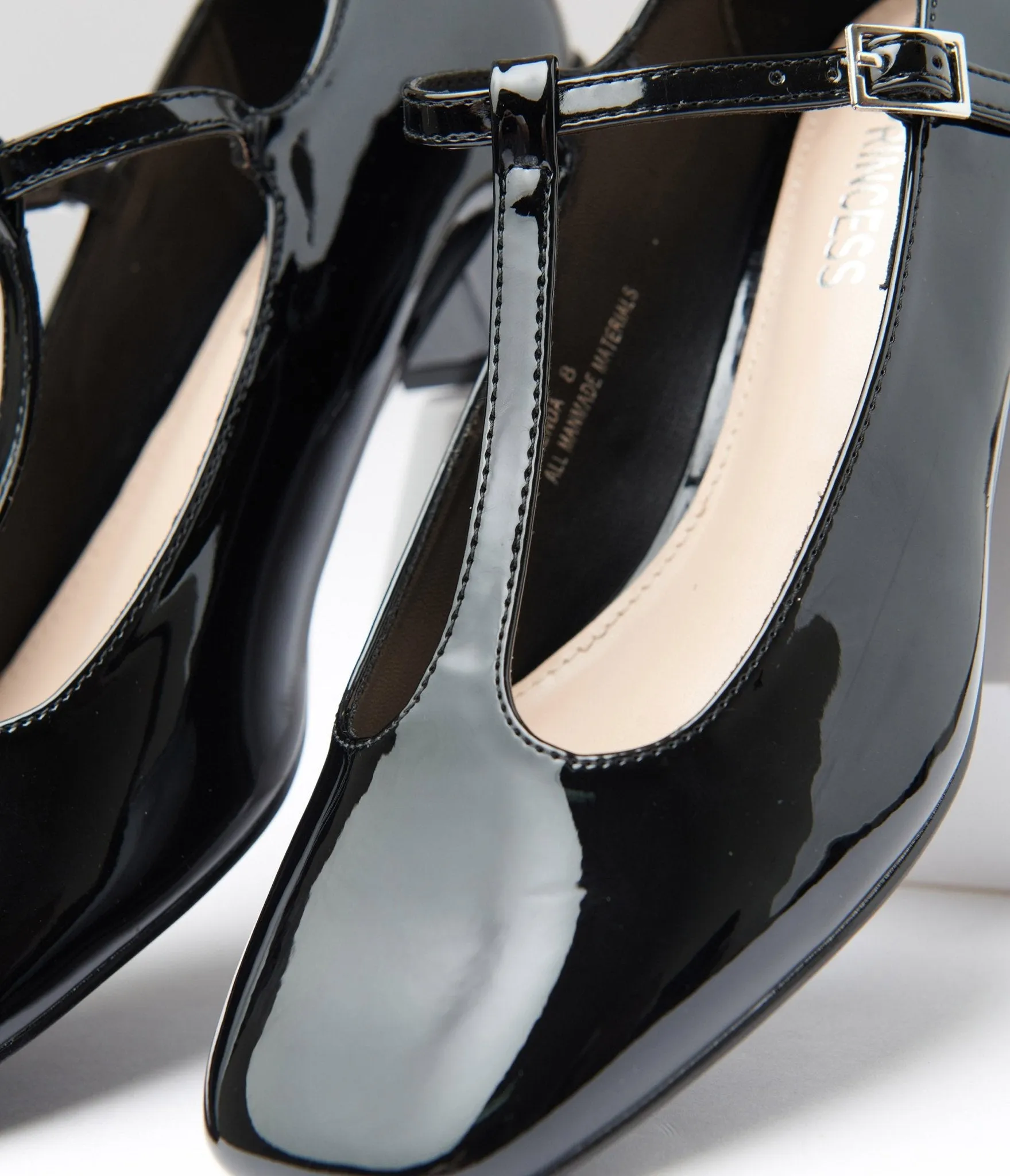 1920s Black Patent Leatherette T-Strap Heels