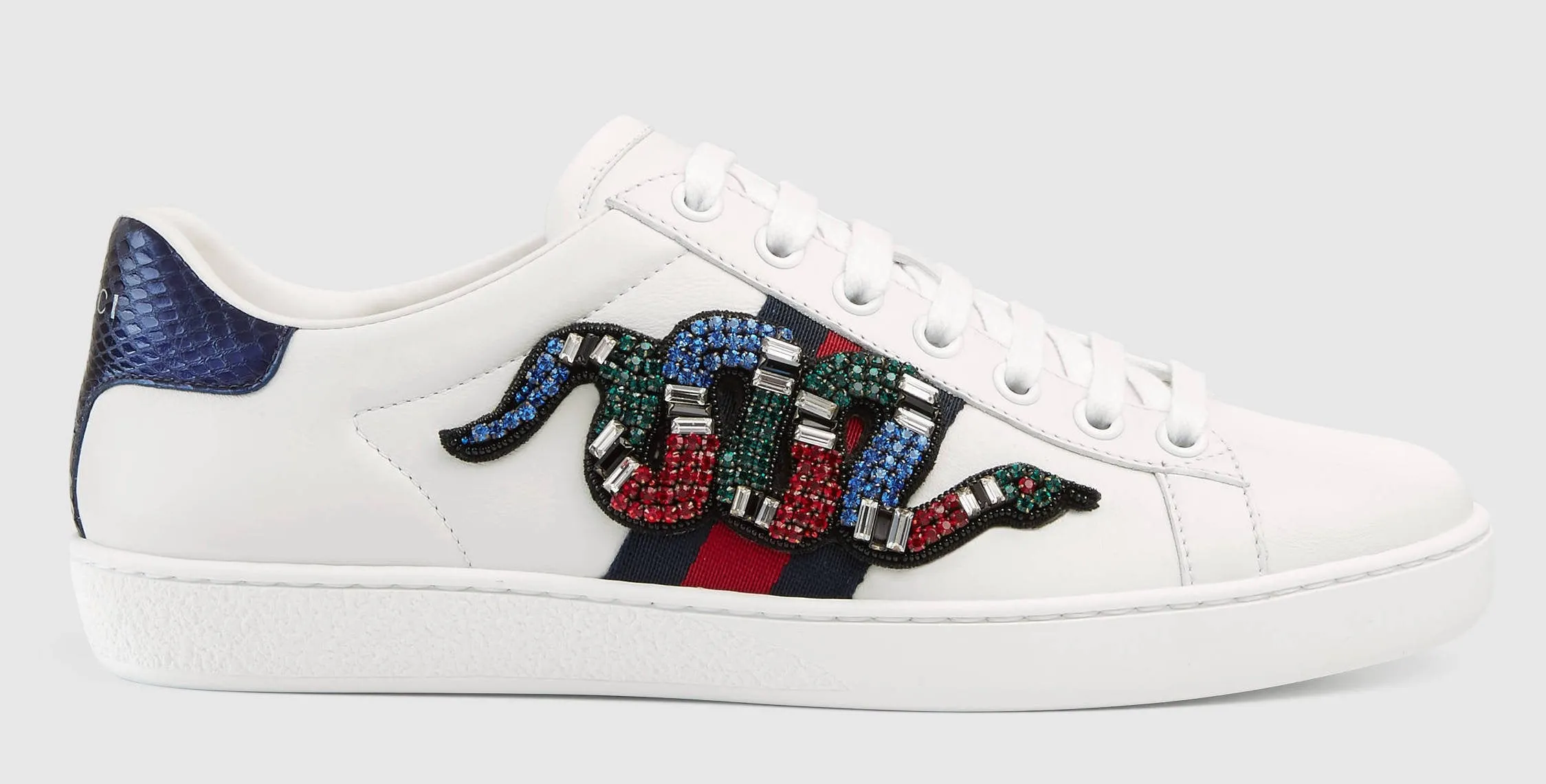 Ace Embroidered Low-Top Snake-Embellished Sneakers