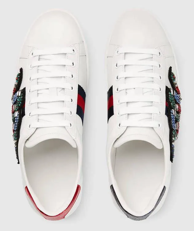 Ace Embroidered Low-Top Snake-Embellished Sneakers