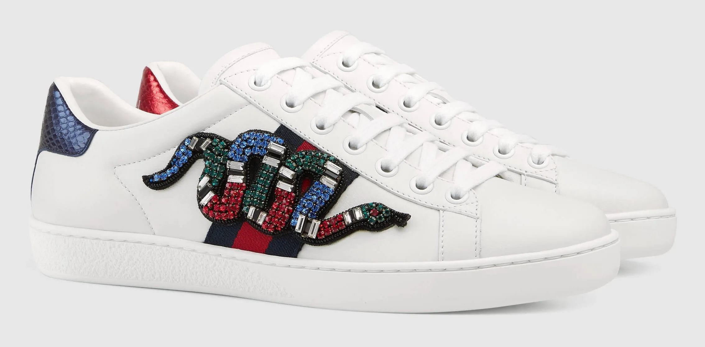 Ace Embroidered Low-Top Snake-Embellished Sneakers