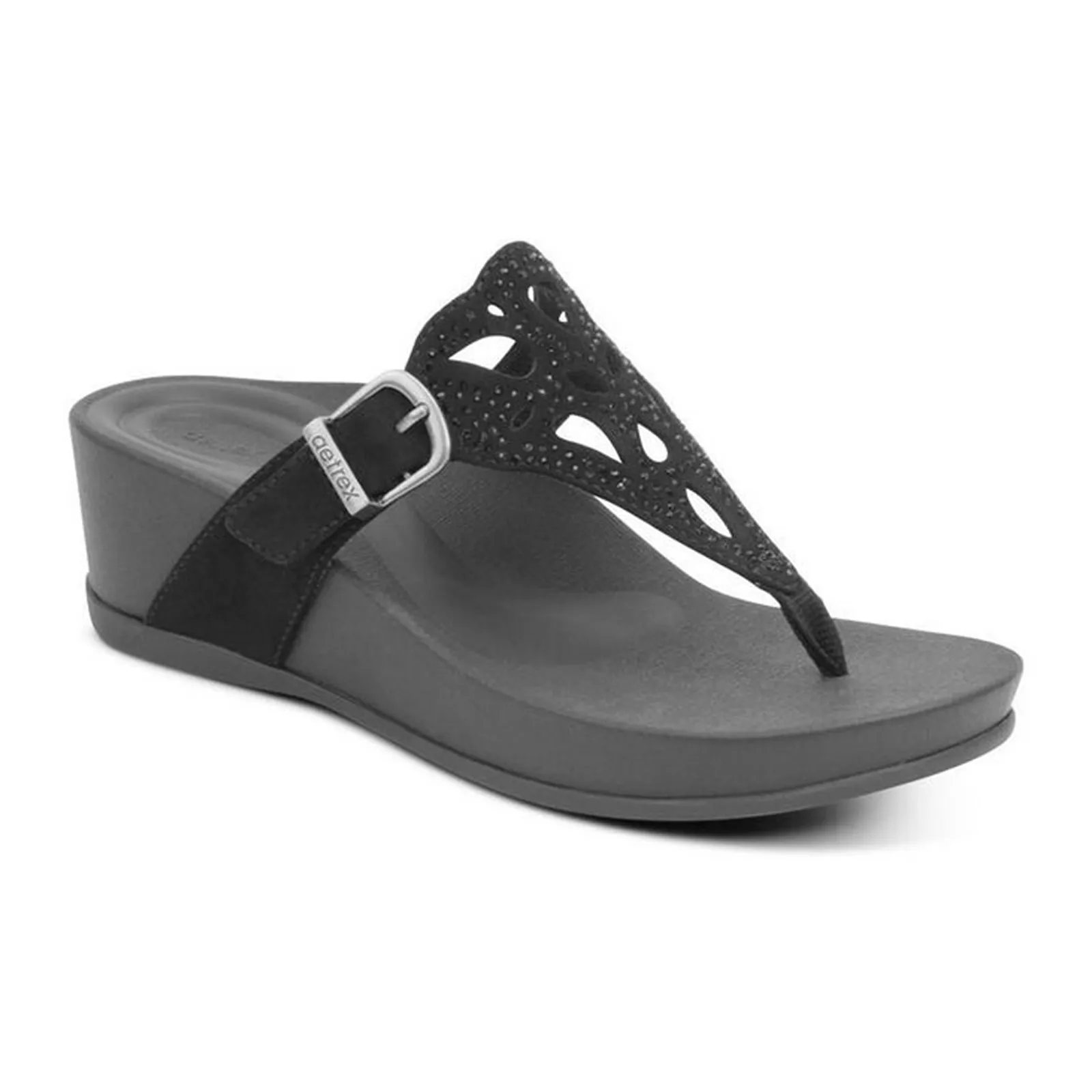 Aetrex Tasha Wedge Sandal (Women) - Black