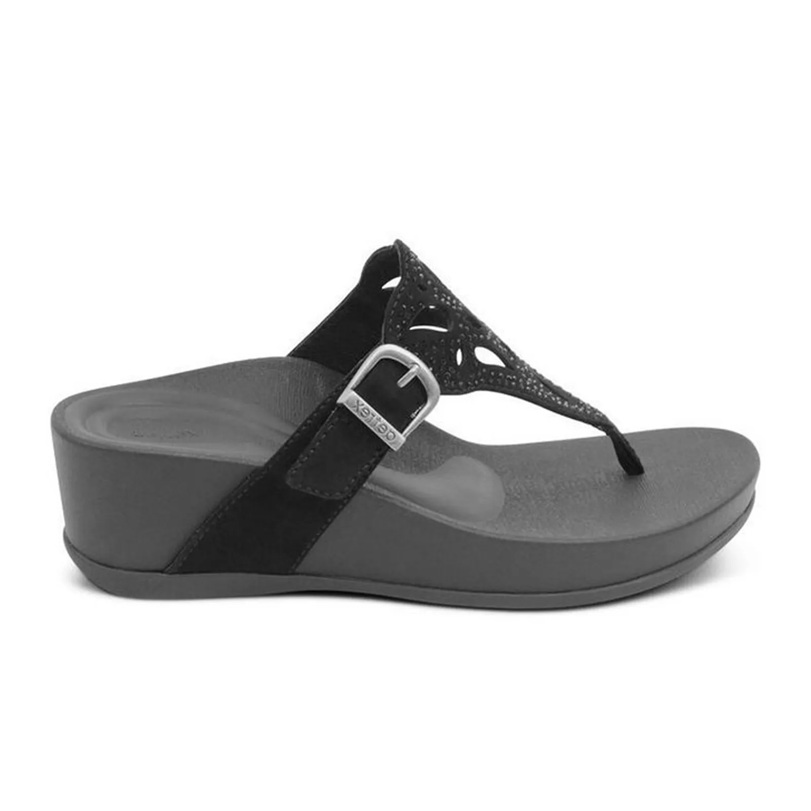 Aetrex Tasha Wedge Sandal (Women) - Black