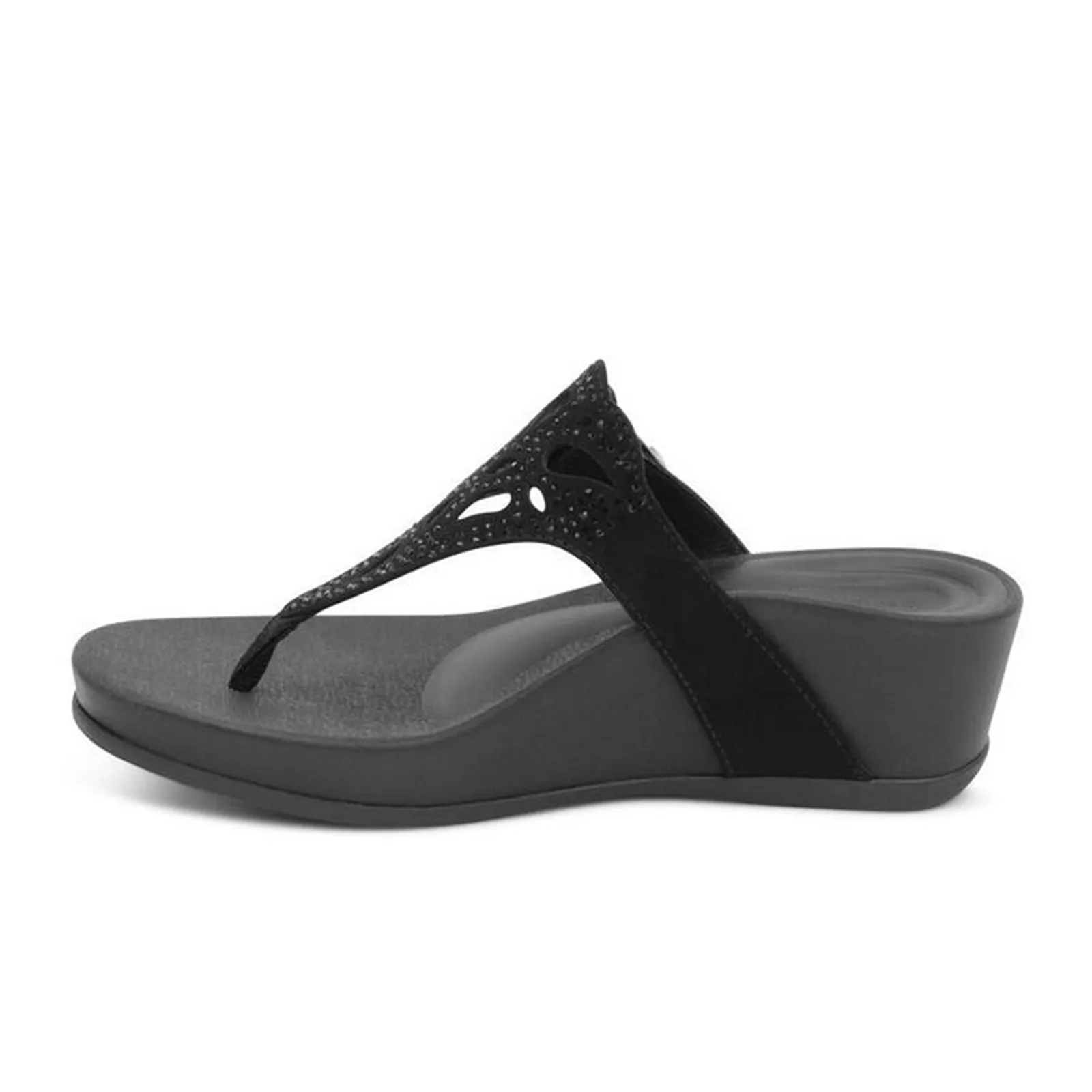 Aetrex Tasha Wedge Sandal (Women) - Black