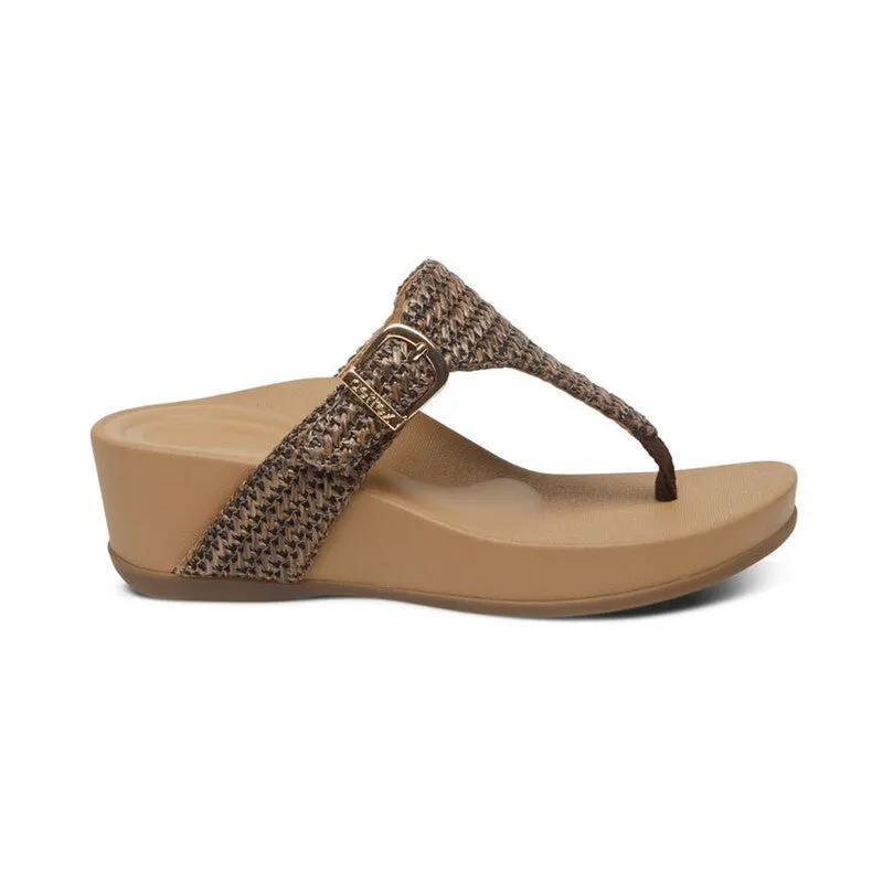 Aetrex Women's Kate Thong Wedge Sandal Brown Woven