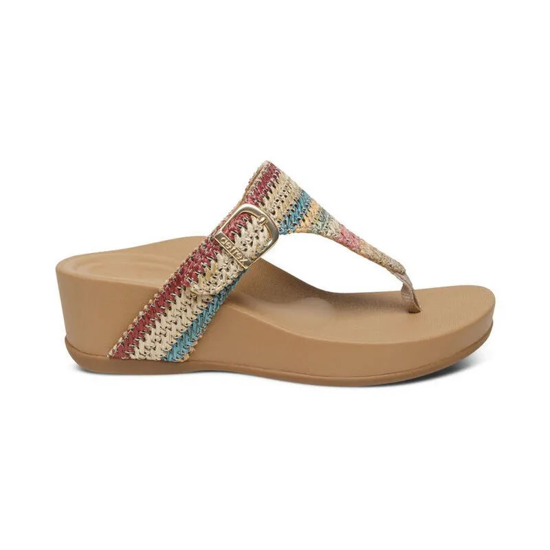 Aetrex Women's Kate Thong Wedge Sandal Multi-Woven