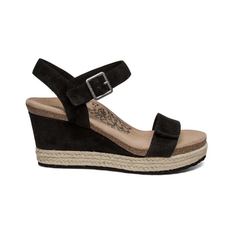 Aetrex Women's Sydney Quarter Strap Espadrille Wedge EW750 Color: Black