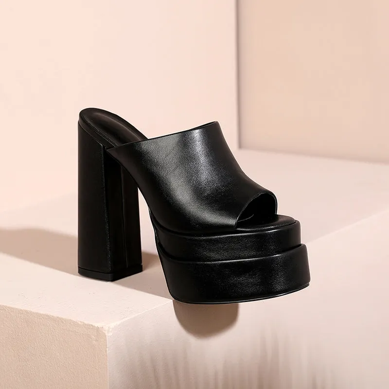 Amozae-Eliana Platform High Block Heel Mules