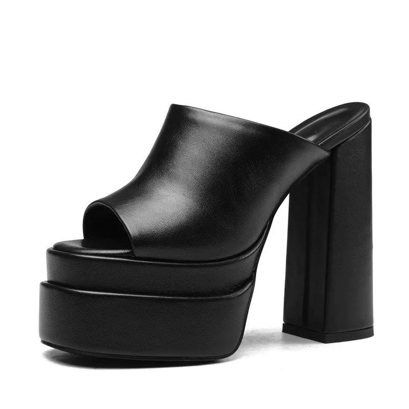 Amozae-Eliana Platform High Block Heel Mules