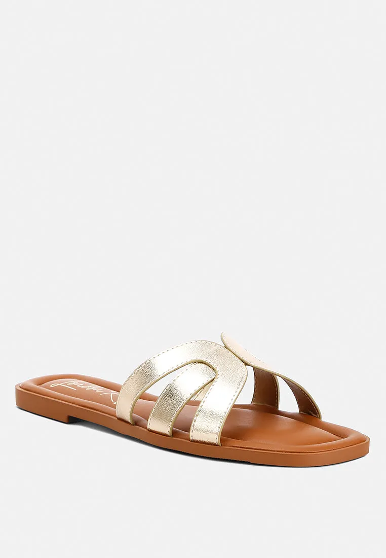 Aura Faux Leather Flat Sandals