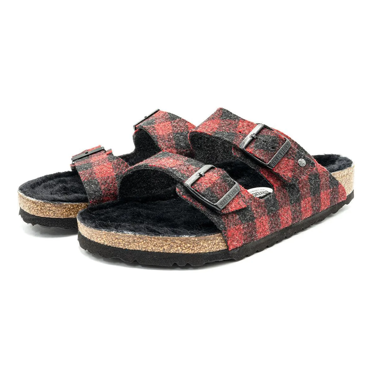 Birkenstock Arizona Rivet Plaid Casual Sandals Fabric Red Colour For Men