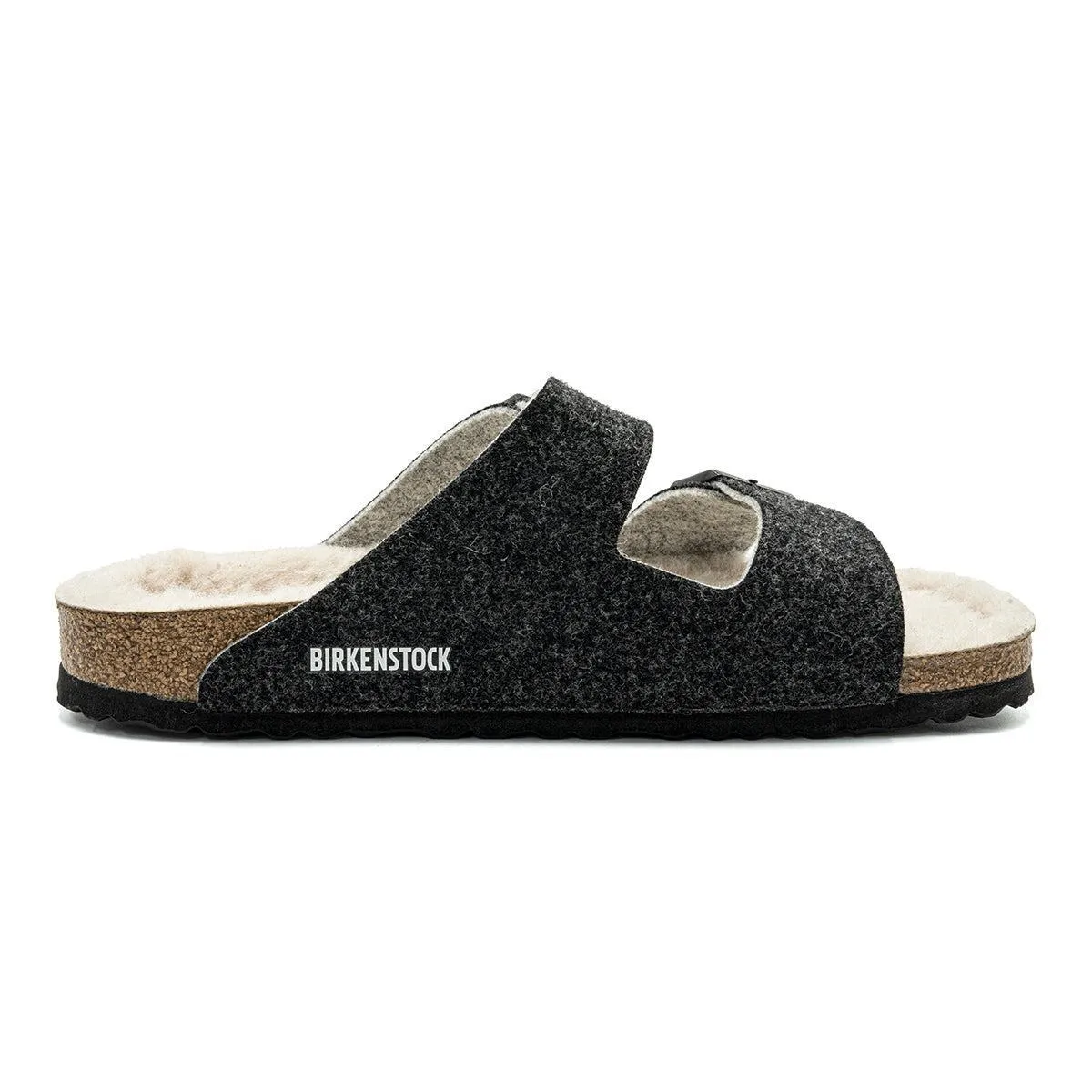 Birkenstock Arizona Shearling Casual Sandals Fabric Grey Colour For Men