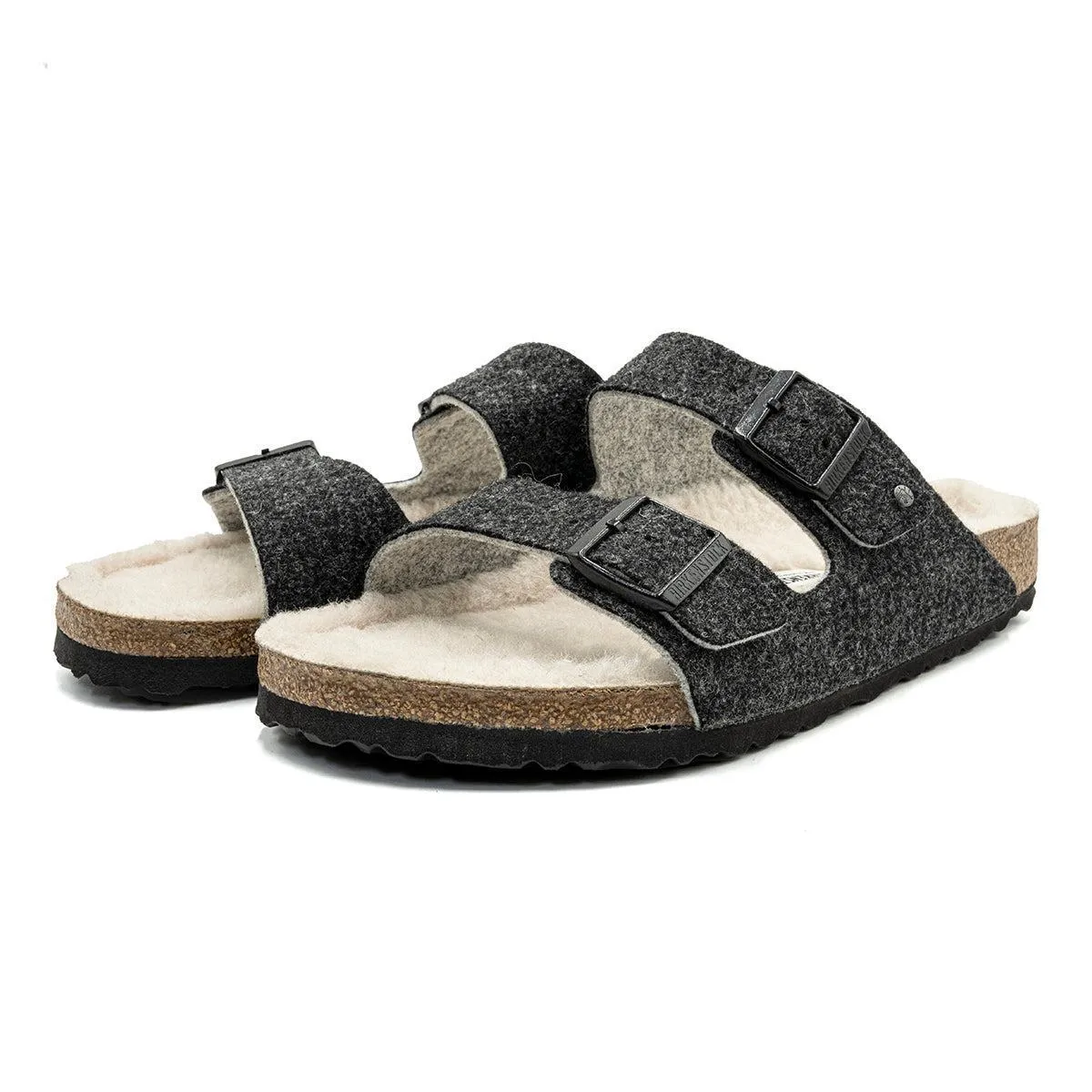 Birkenstock Arizona Shearling Casual Sandals Fabric Grey Colour For Men