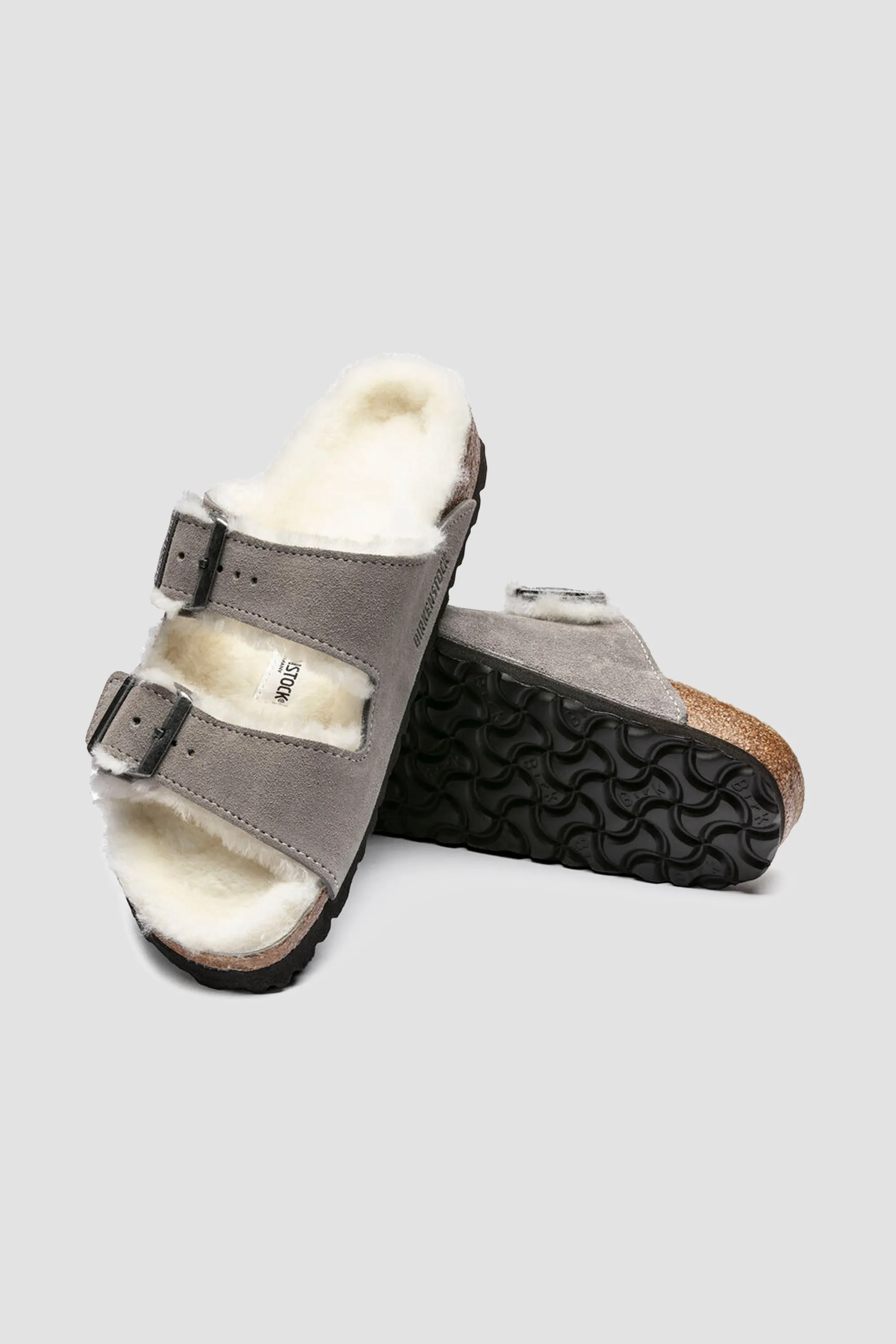 Birkenstock Unisex Arizona Shearling Suede Leather in Stone Coin