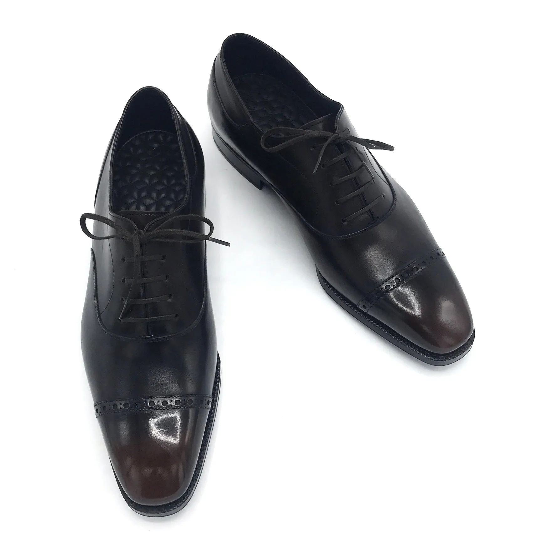 Black and Brown Cap Toe Oxford Shoe