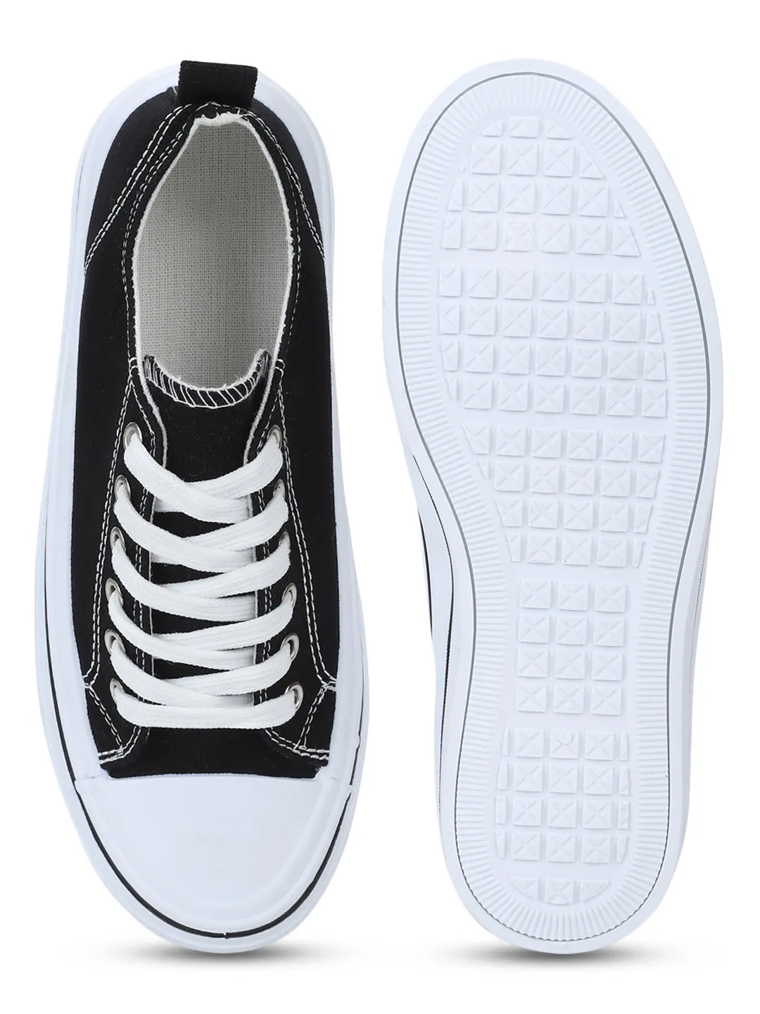 Black Canvas Lace-Up Sneakers (TC-RS3486-BLK)