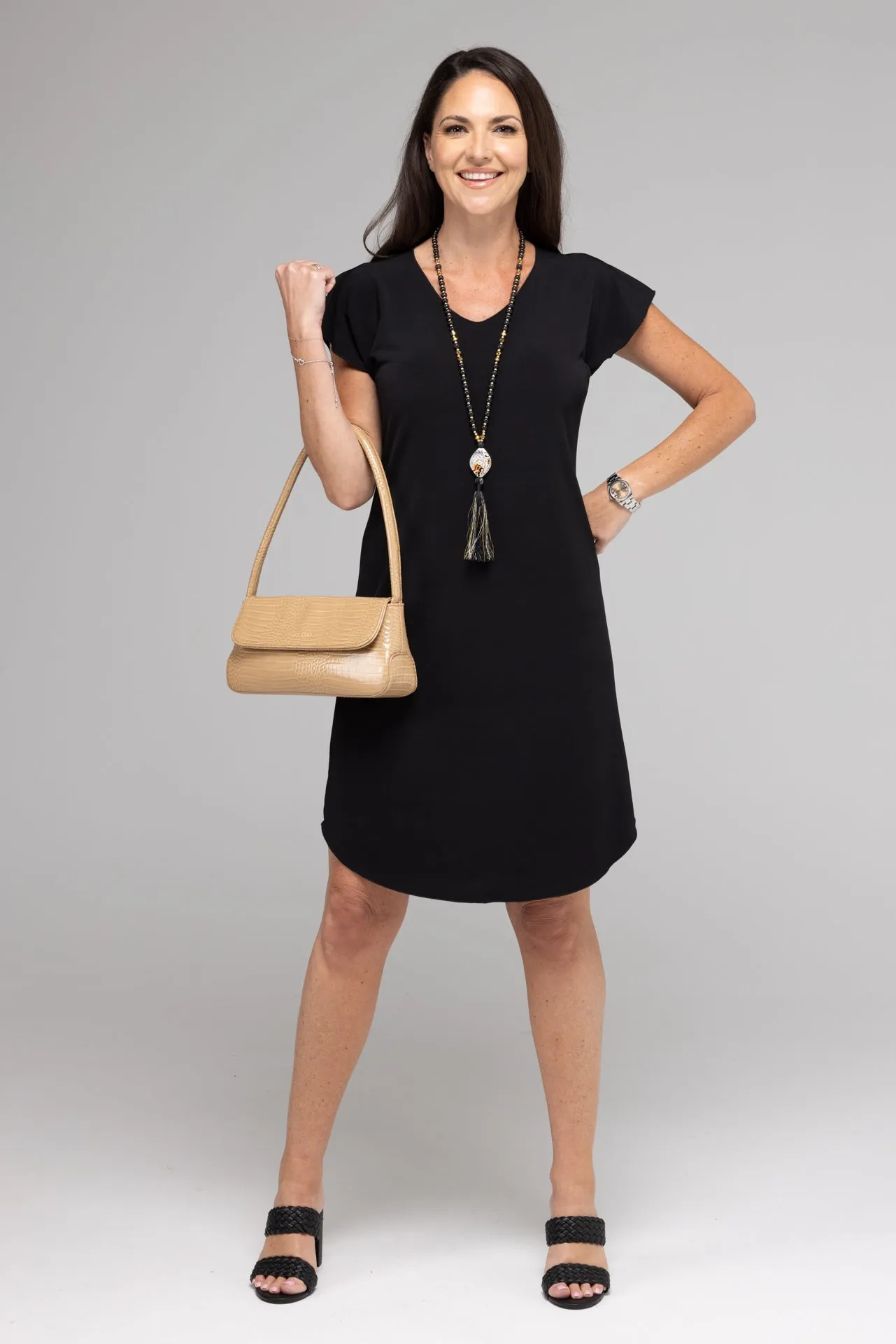 Black Short Sleeve Jersey Shift Dress