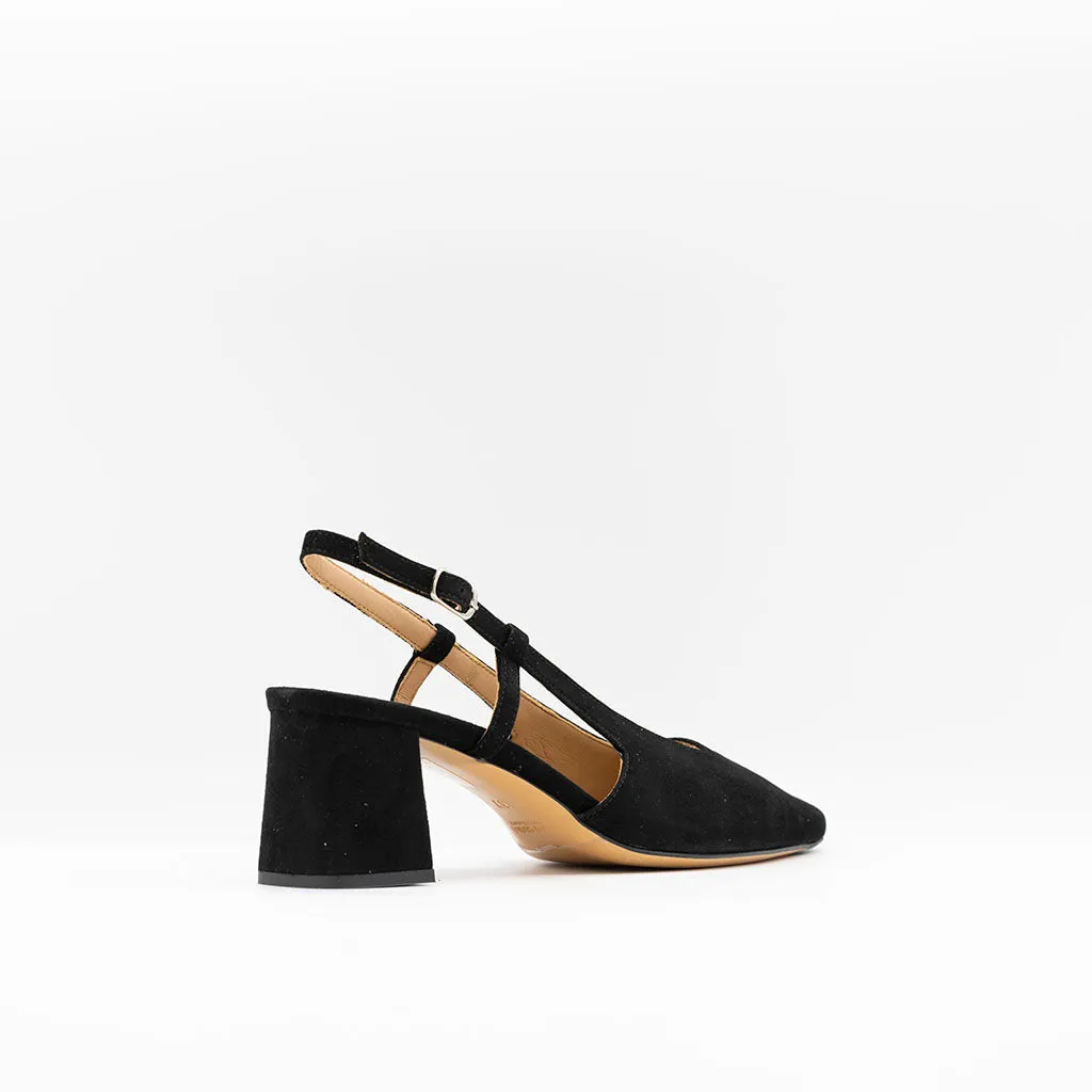 Block Heeled Slingback Black Suede