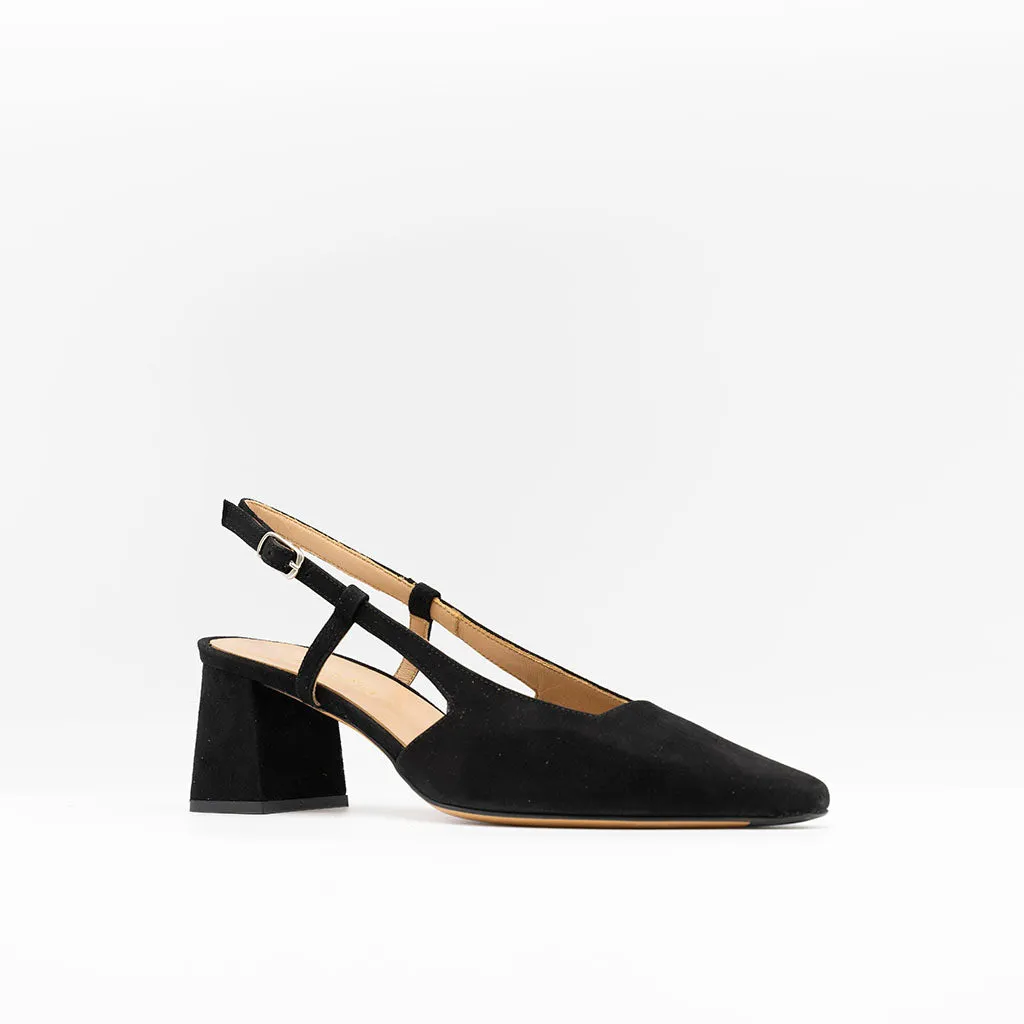 Block Heeled Slingback Black Suede