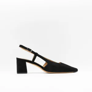 Block Heeled Slingback Black Suede