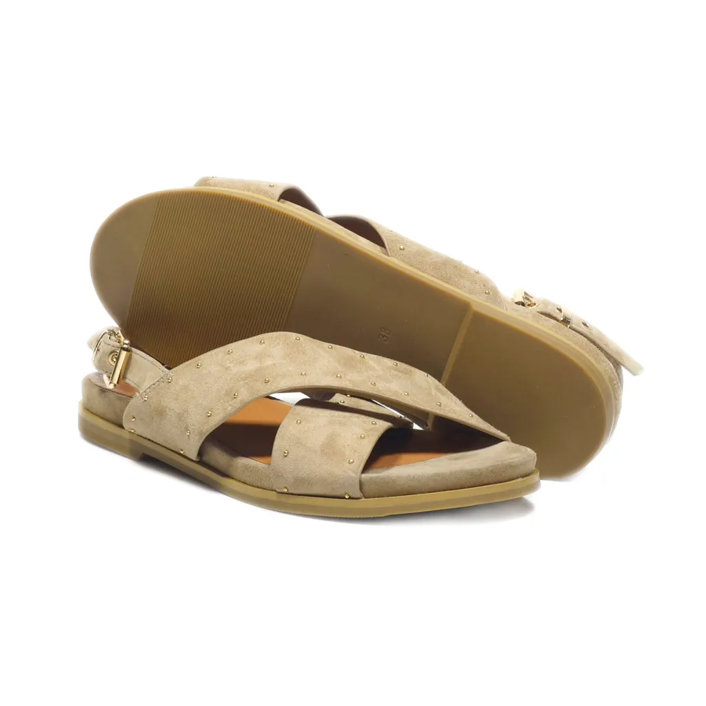 Bocage Flat Sandals Leather Beige Colour For Women