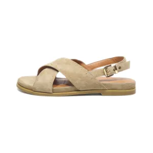 Bocage Flat Sandals Leather Beige Colour For Women