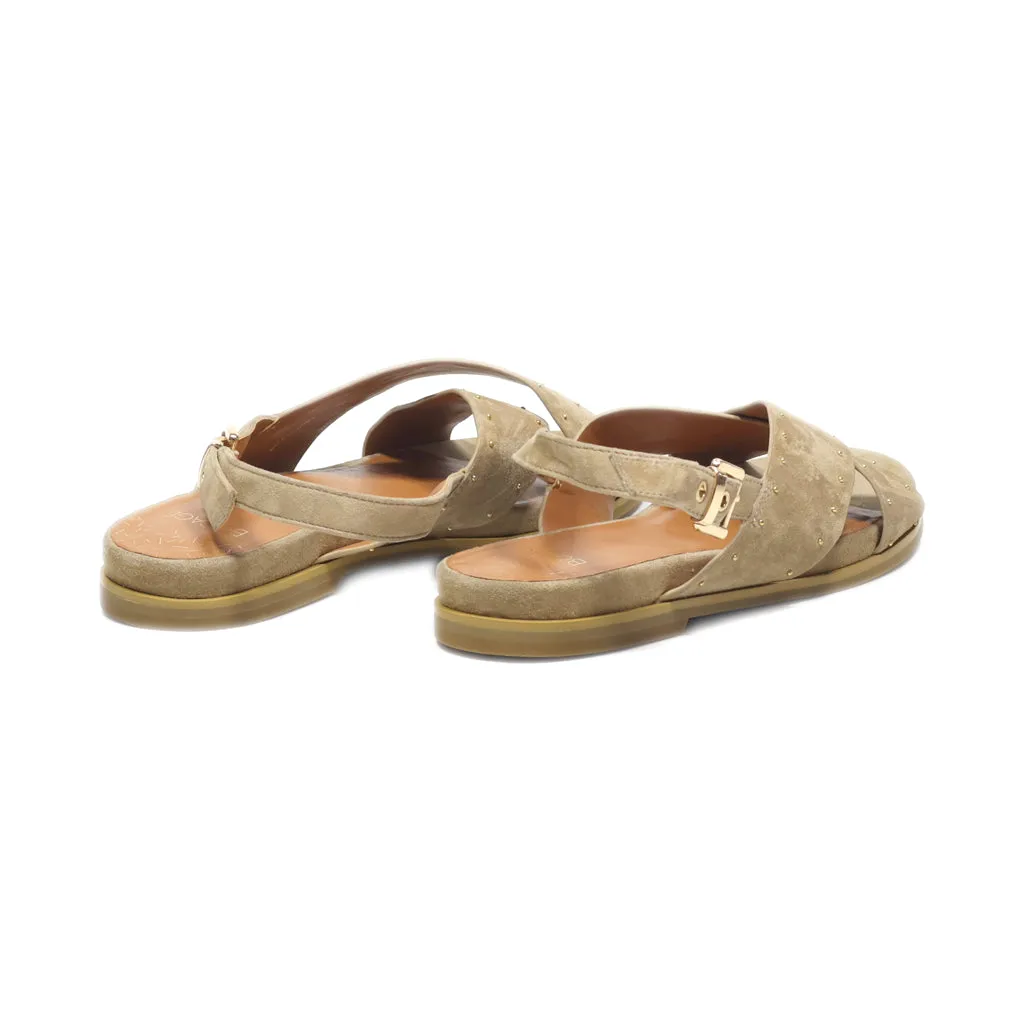 Bocage Flat Sandals Leather Beige Colour For Women