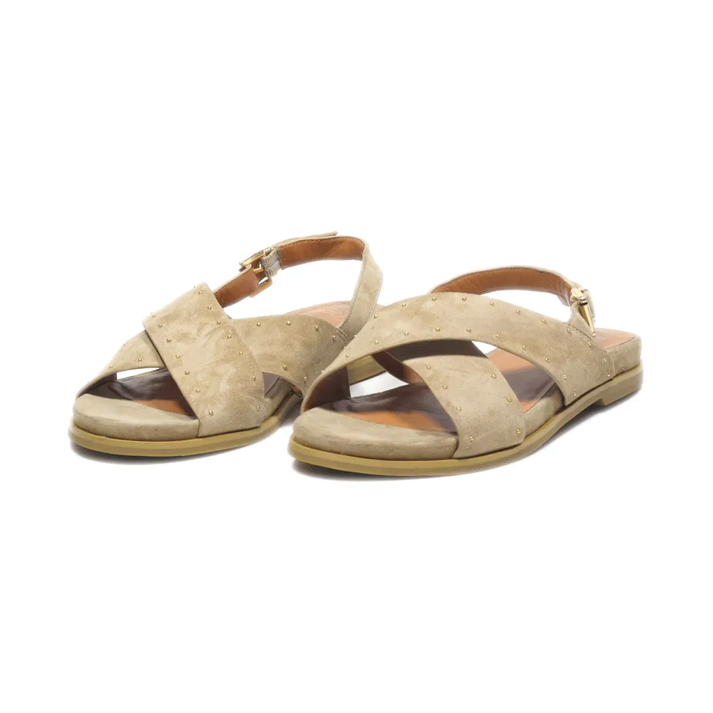 Bocage Flat Sandals Leather Beige Colour For Women