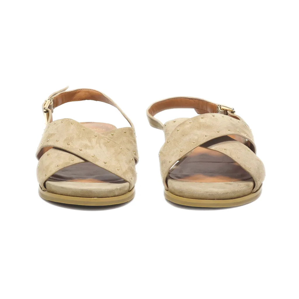 Bocage Flat Sandals Leather Beige Colour For Women