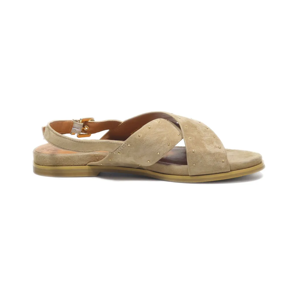 Bocage Flat Sandals Leather Beige Colour For Women