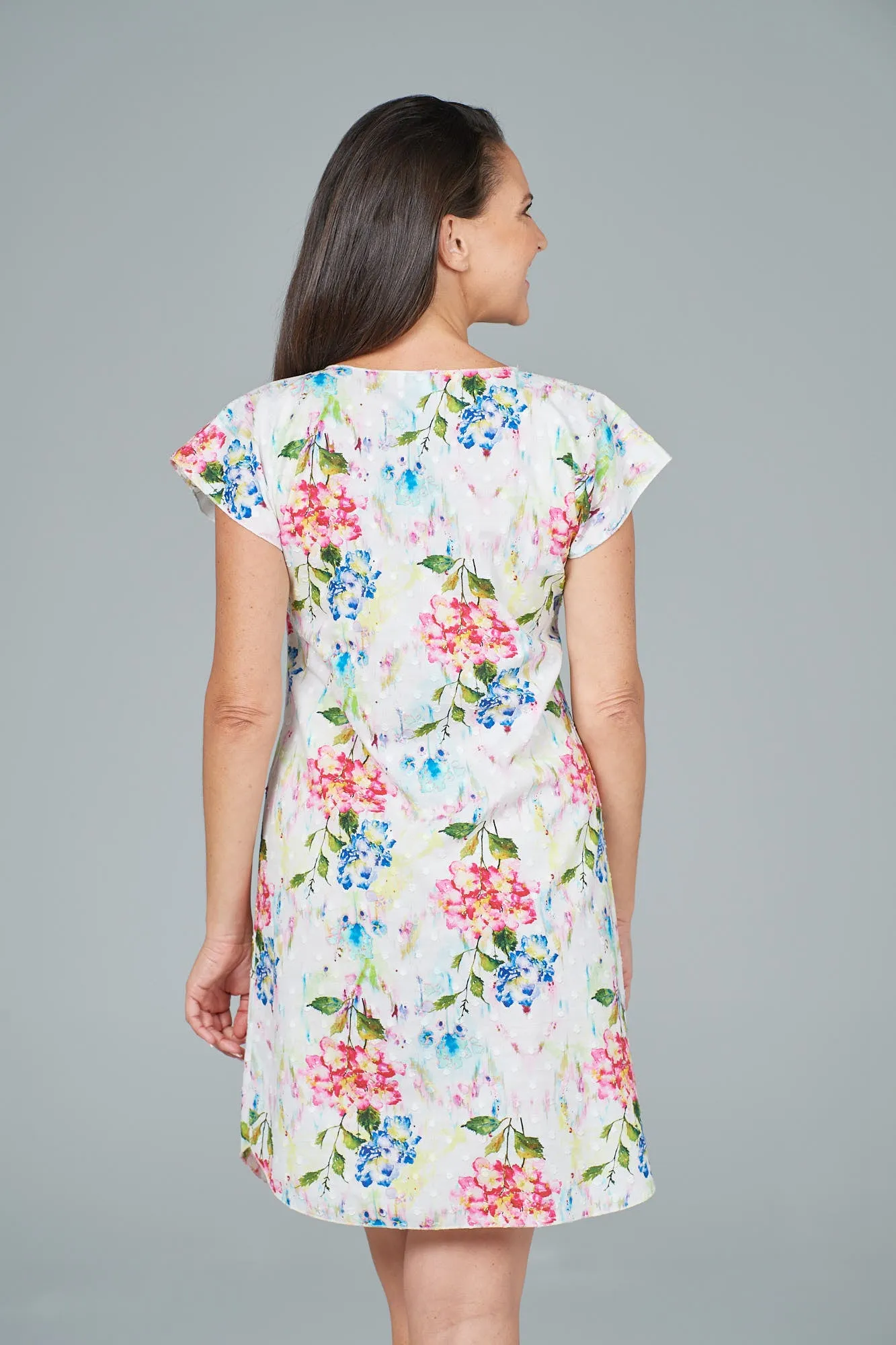 Bouquet Print Short Sleeve Cotton Shift Dress