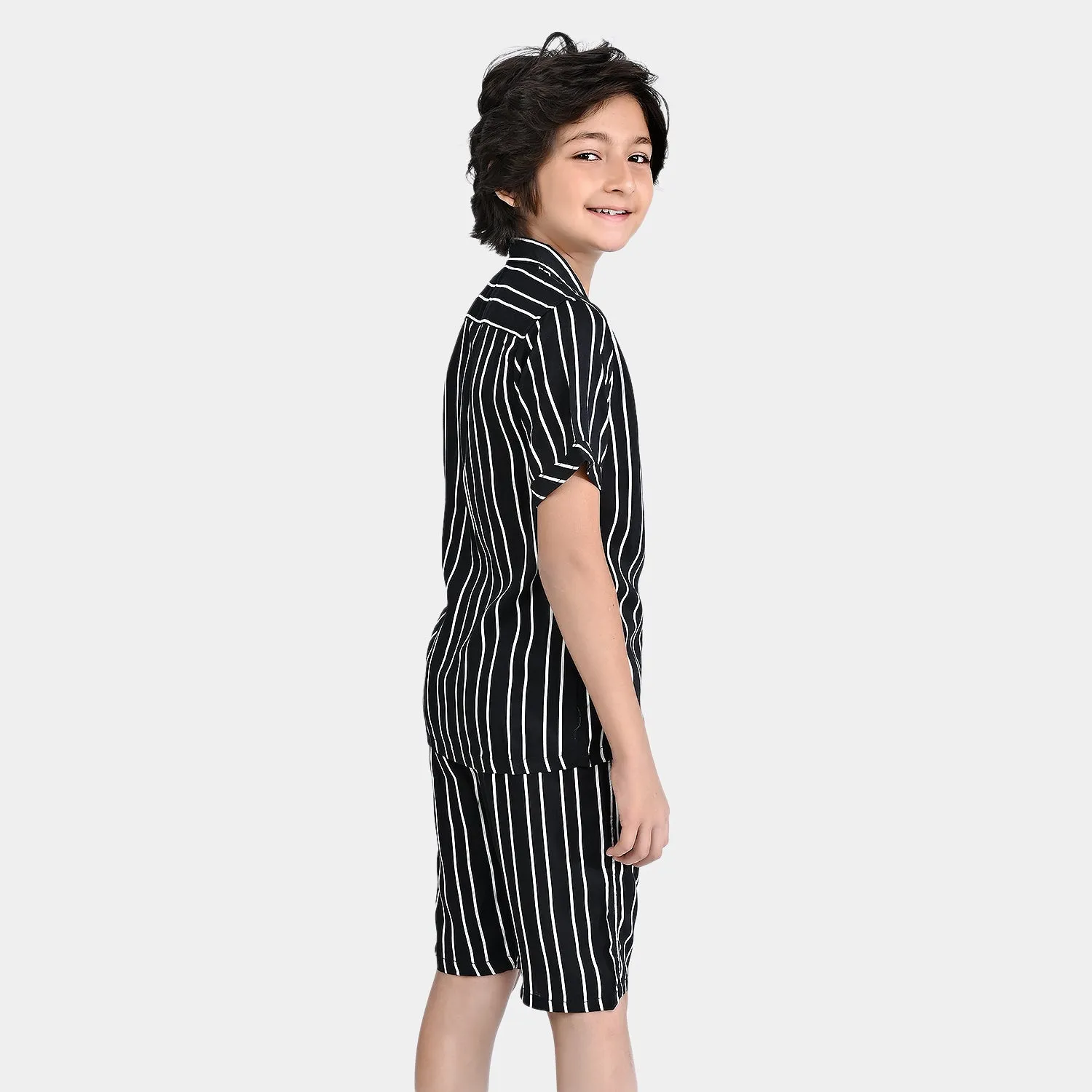 Boys Viscose Woven Suit Stripe-B.White