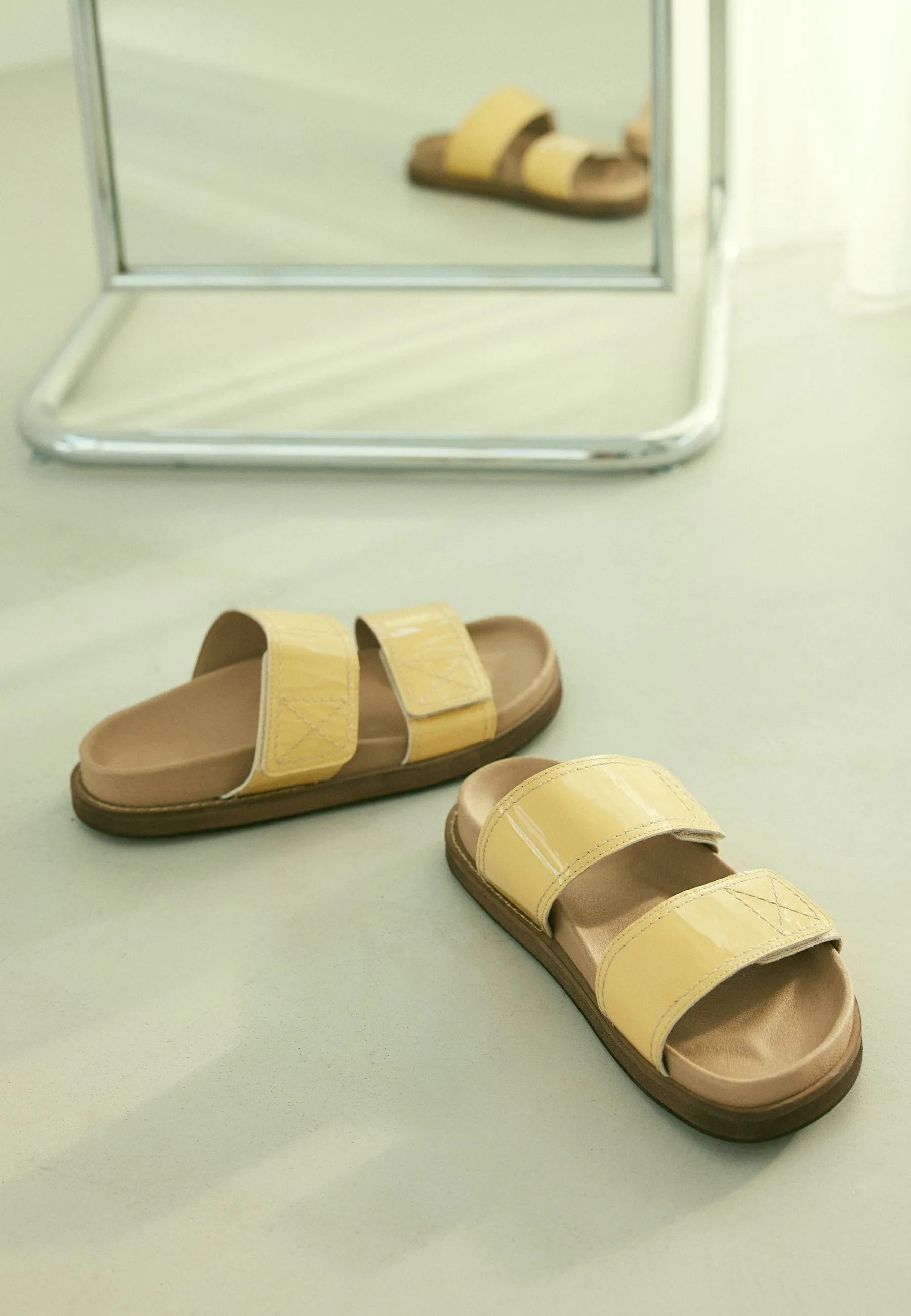 Caskimmi Yellow Patent Velcro Sandals