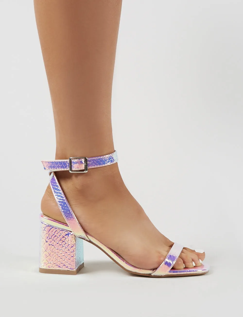 Celine Block Heel Barely Theres in Iridescent Croc