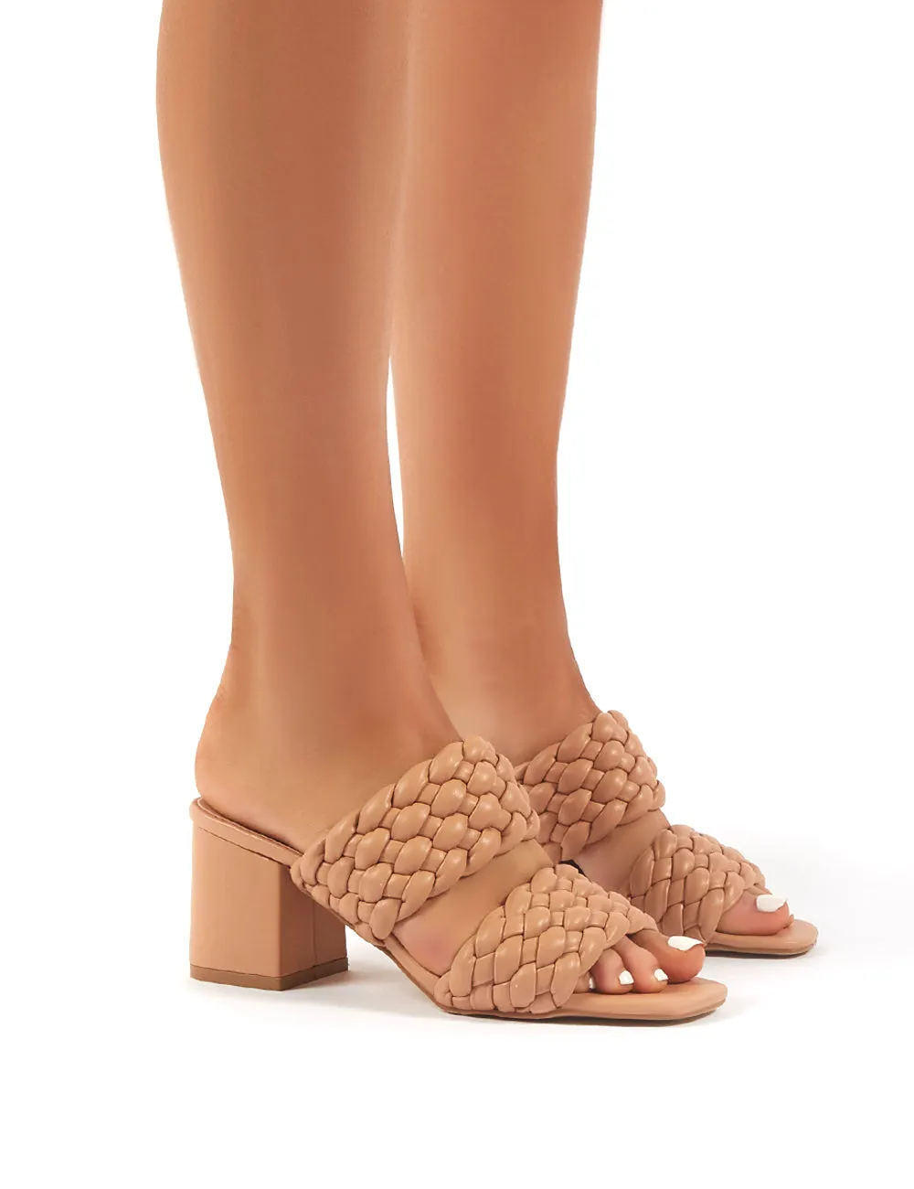 Chelsee Nude PU Block Heeled Mules