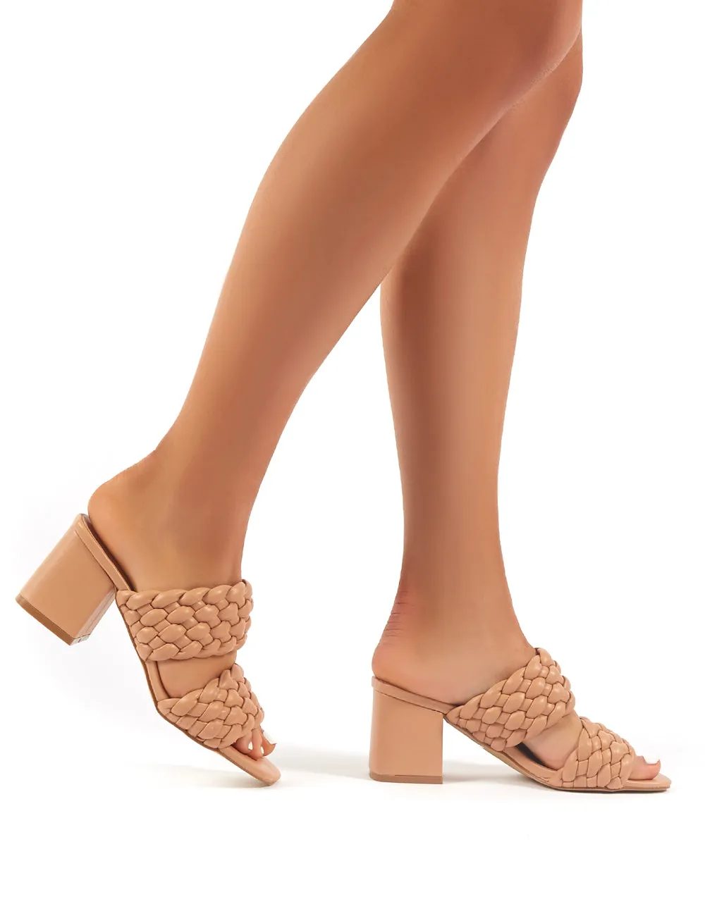 Chelsee Nude PU Block Heeled Mules