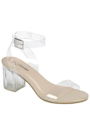 Clear Strap Low Block Heel