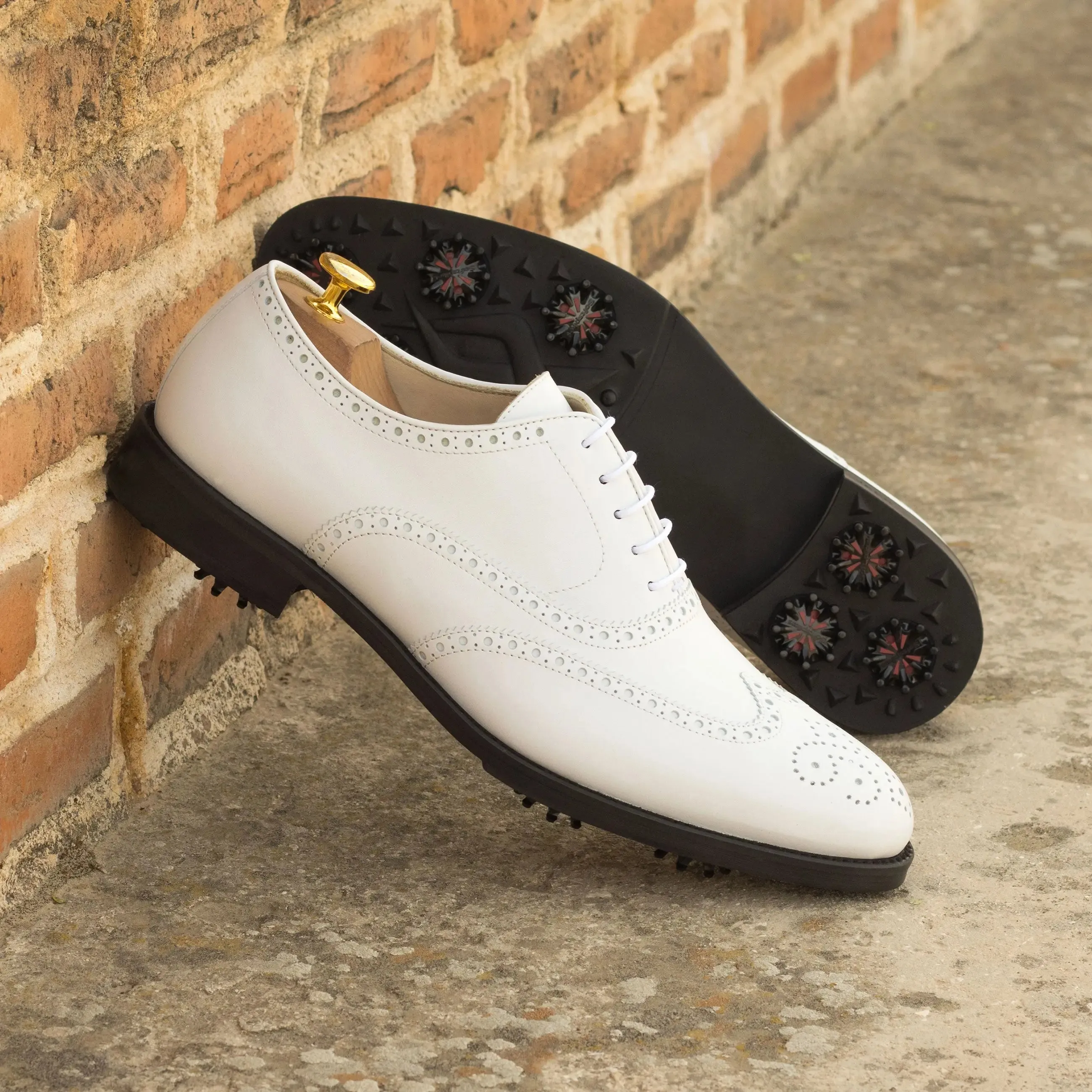 DapperFam Aeron Golf in White Men's Italian Leather Full Brogue