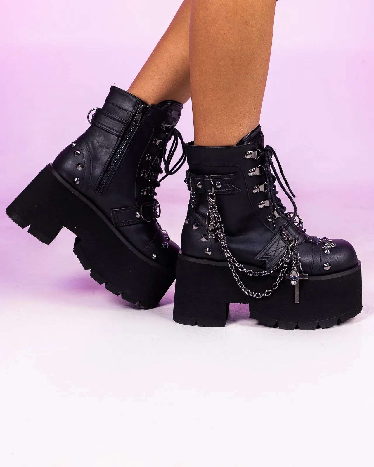 Demonia Ashes Chains & Charms Platform Boot