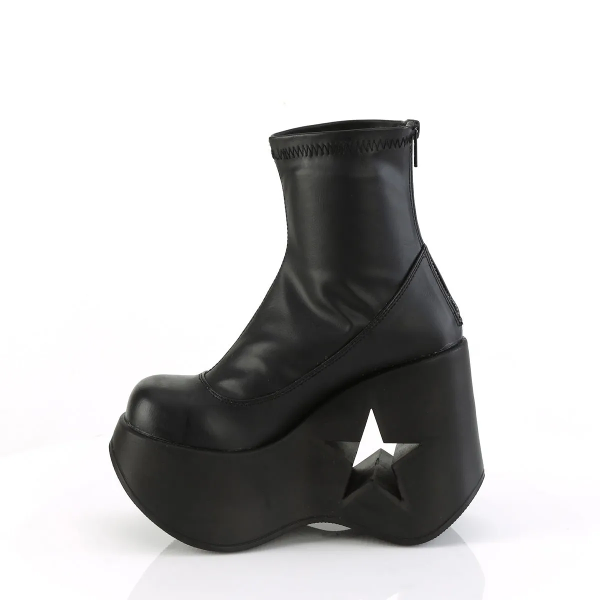 Demonia DYNAMITE-100 | Black Stretch Vegan Leather Ankle Boots