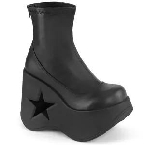 Demonia DYNAMITE-100 | Black Stretch Vegan Leather Ankle Boots