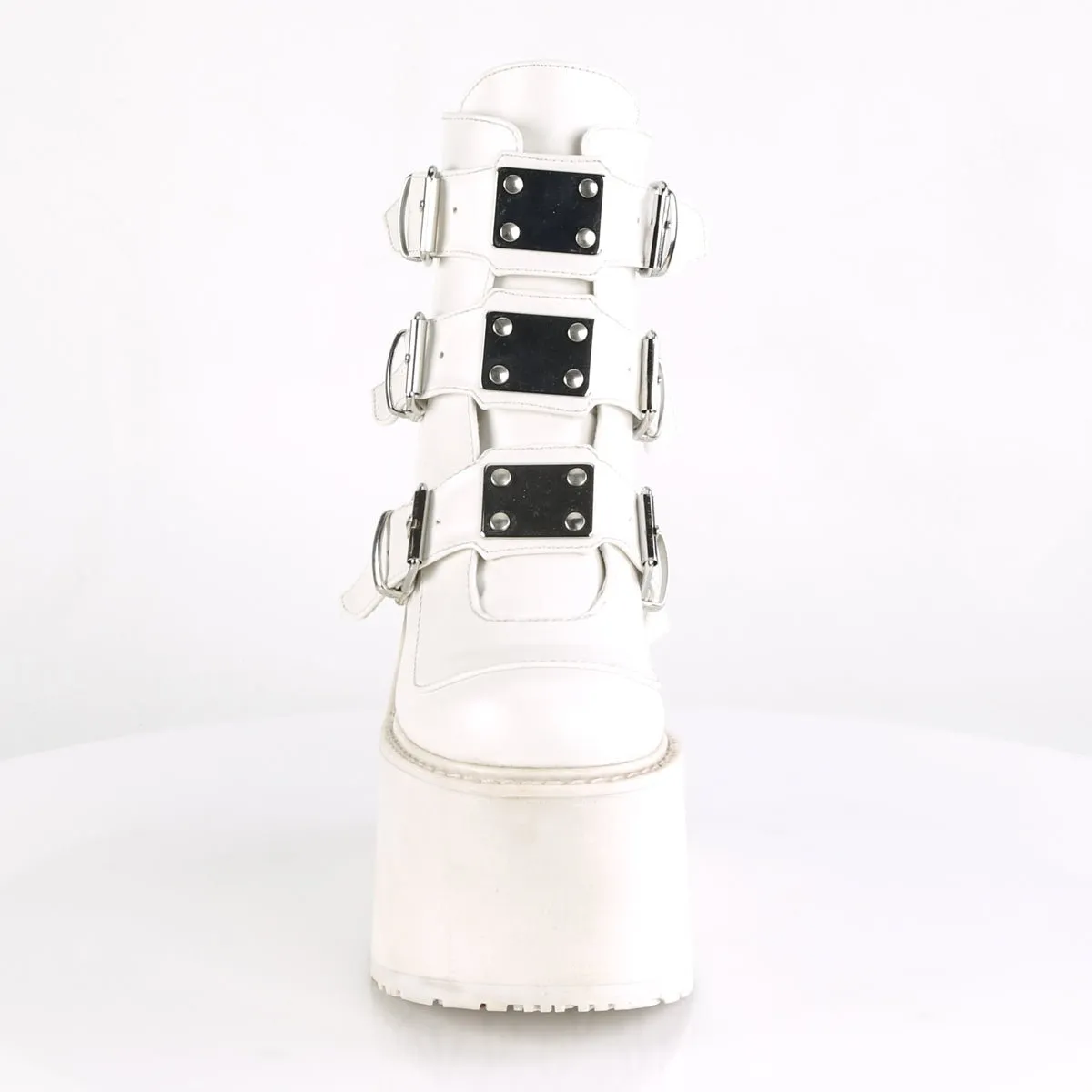 Demonia SWING-105 | White Vegan Leather Ankle Boots