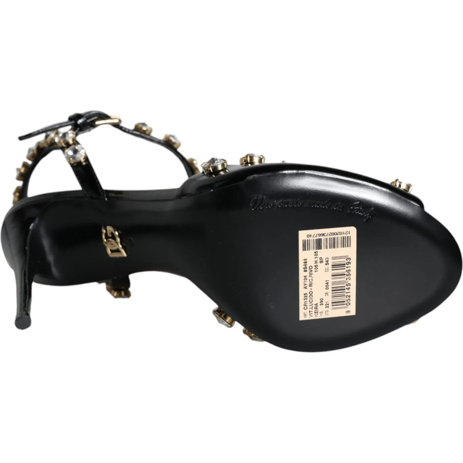 Dolce & Gabbana Black Leather Crystal Ankle Strap Sandals Shoes