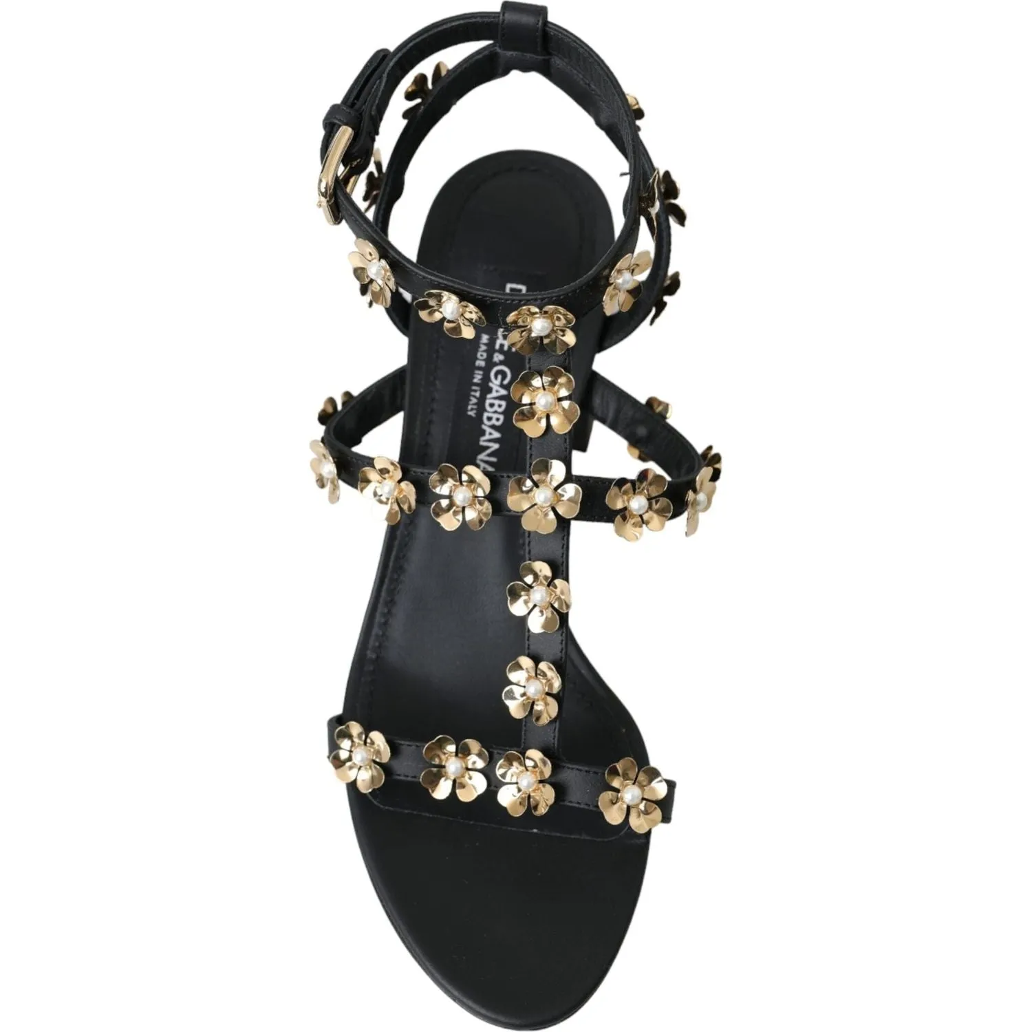 Dolce & Gabbana Black Leather Embellished Heel Sandal Shoes