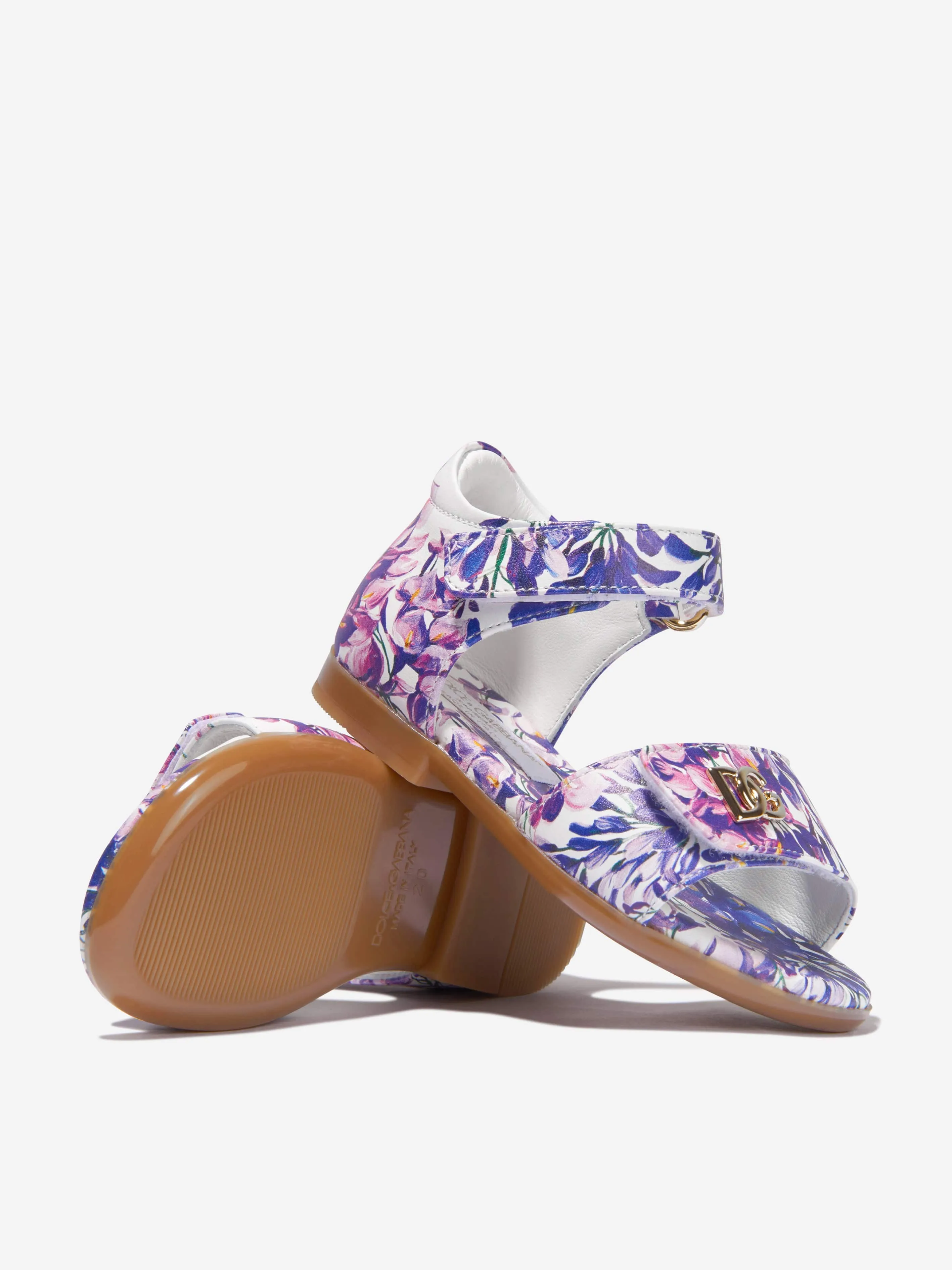 Dolce & Gabbana Girls Leather Wisteria Print Sandals