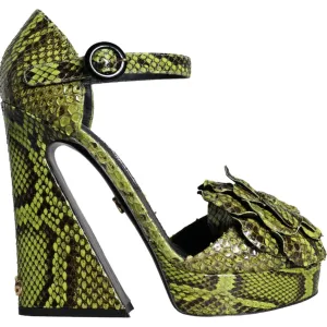 Dolce & Gabbana Green Exotic Leather Ankle Strap Heels Sandals Shoes