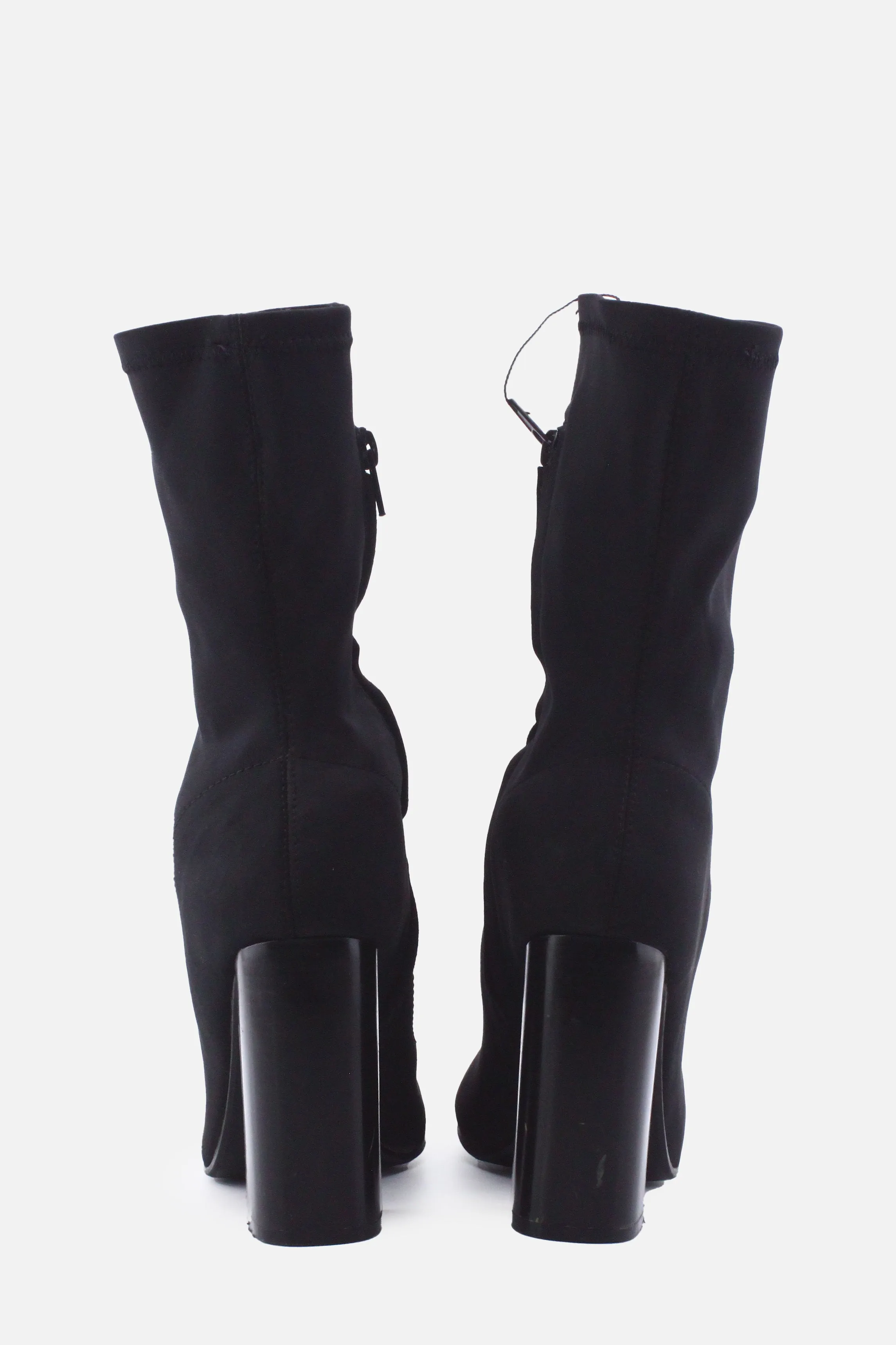 European Brand Zipper Block Heels Sock Boots | Textile