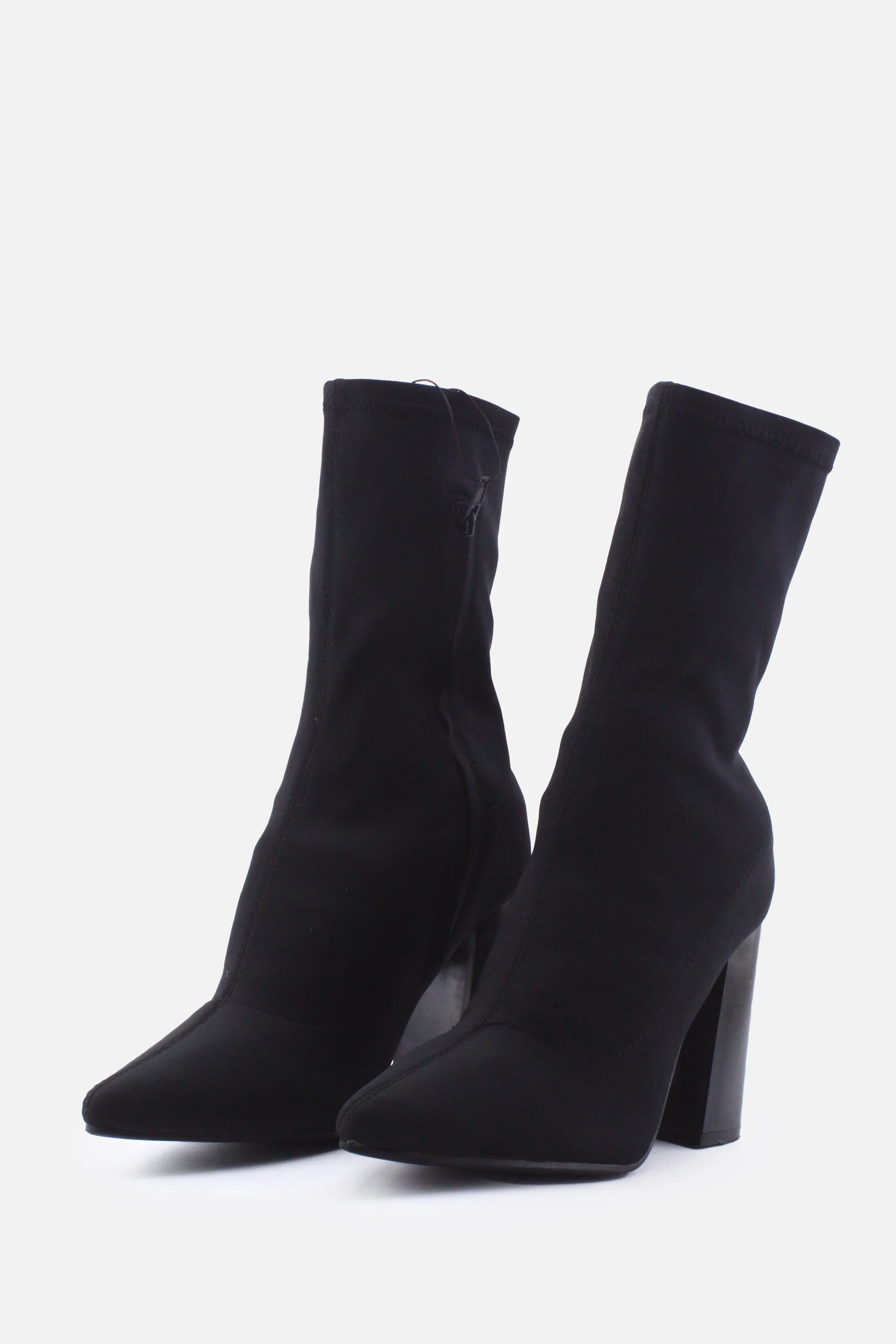 European Brand Zipper Block Heels Sock Boots | Textile