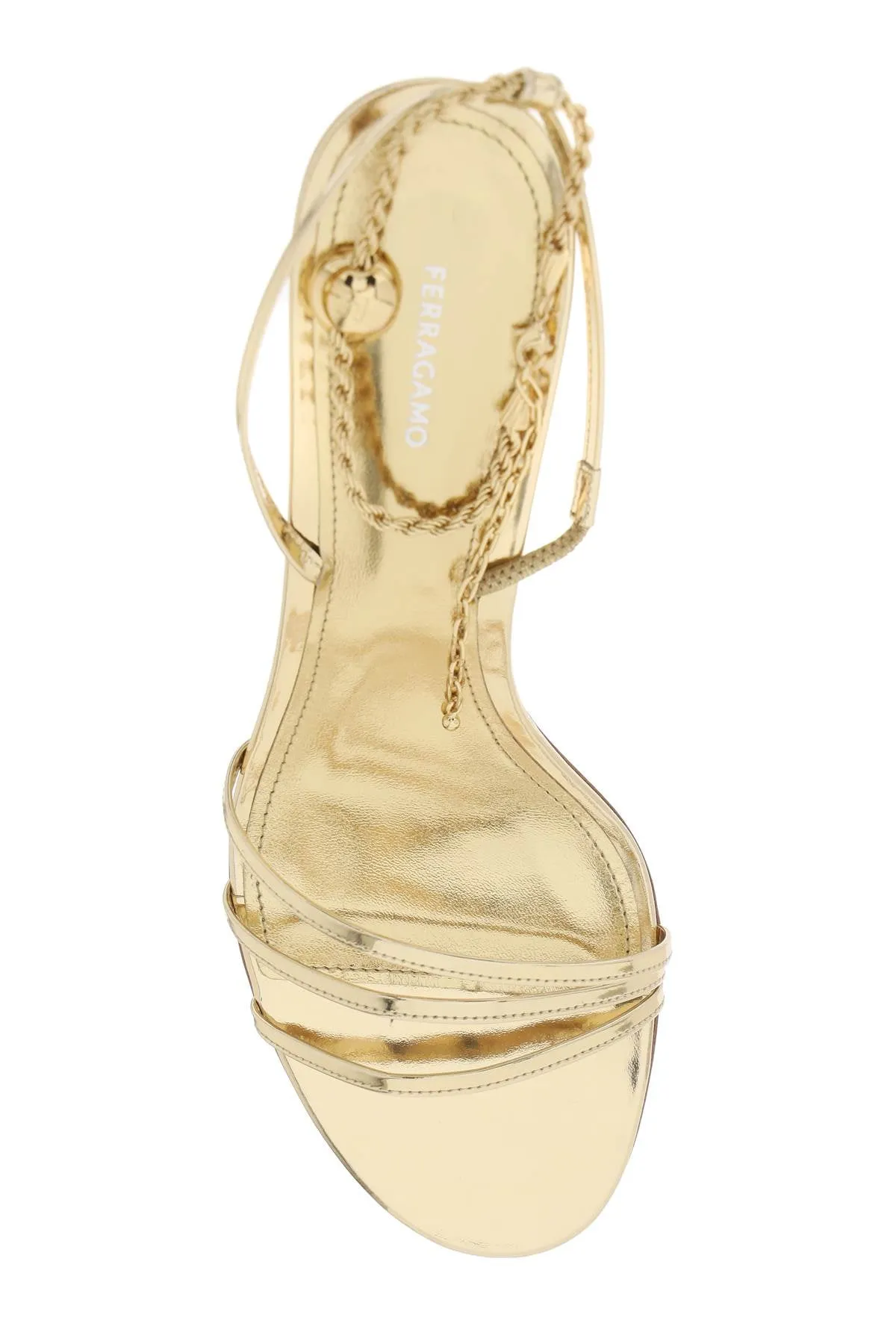 Ferragamo Gold Chain Ankle Sandals for Women - SS24 Collection